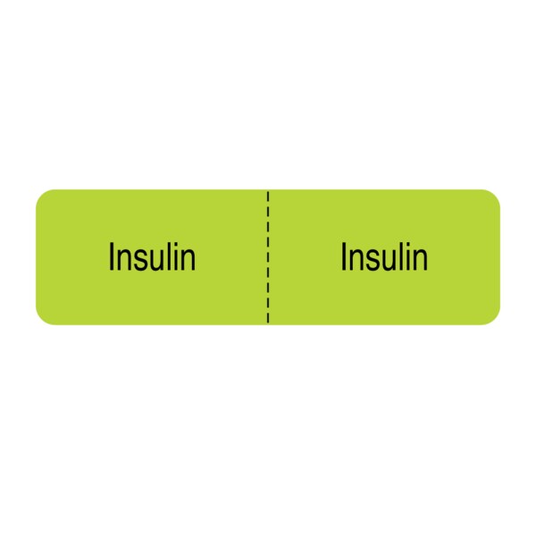 IV Drug Line Label - Insulin/Insulin 7/8" x 3" Flr Chart w/Black